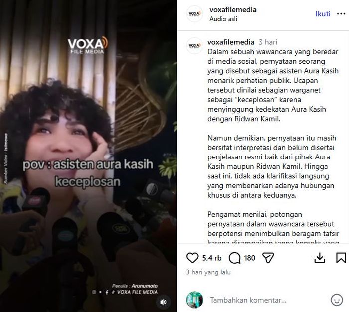 Sosok diduga asisten Aura Kasih menyebut sang artis pernah jalan bareng Ridwan Kamil
