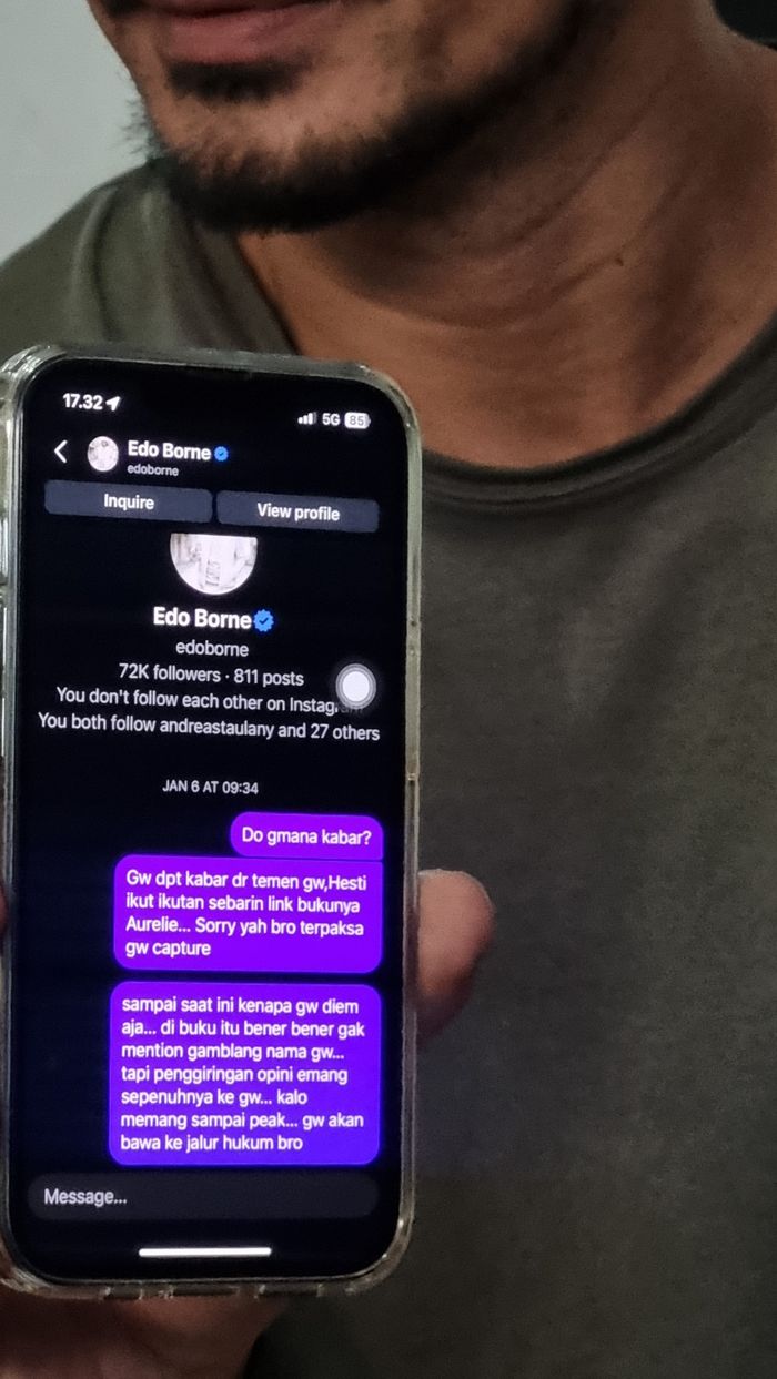 DM Instagram Roby Tremonti pada suami Hesti Purwadinata, Edo Borne.