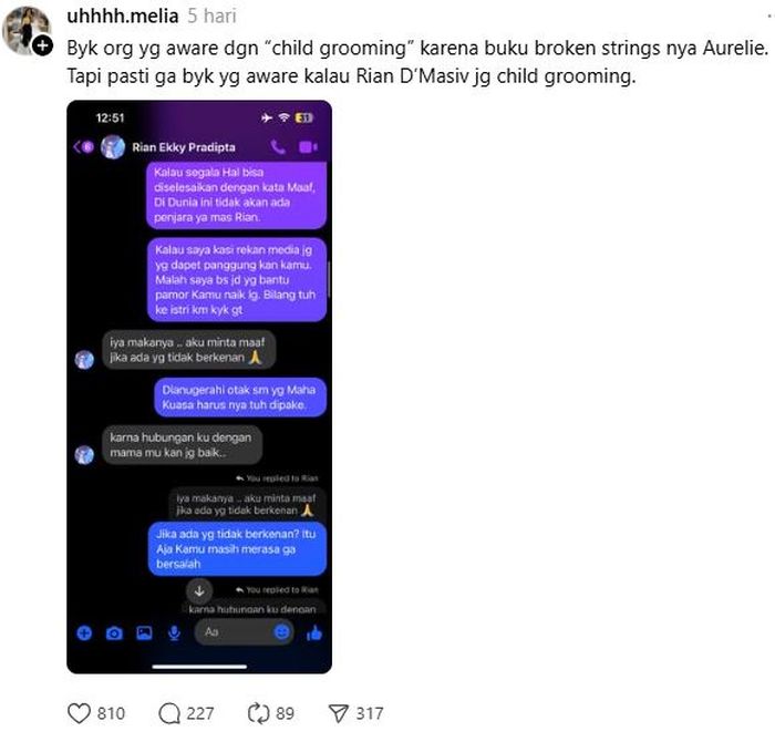 Rian D'Masiv diterpa isu child grooming