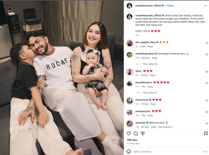 Onad membagikan momen berkumpul bersama keluarga.