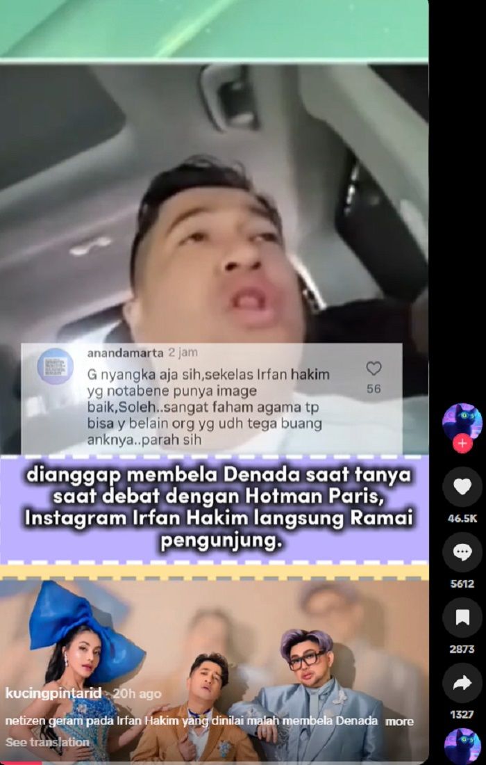 Irfan Hakim dikritik netizen karena dinilai bela Denada dalam kasus dugaan penelantaran anak.