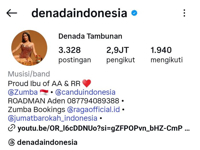 Denada mengganti bio Instagramnya.