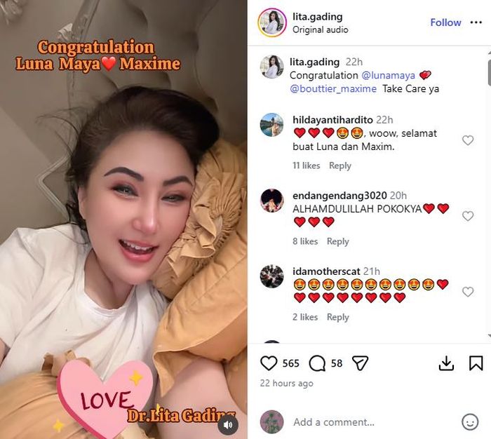 Isu Luna Maya hamil anak pertama mencuat, Lita Gading tetiba ucapkan selamat dan uoa untuk sang artis.