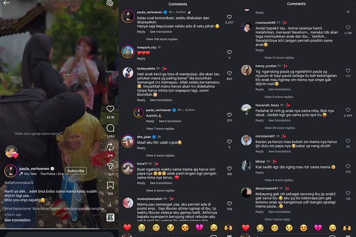 Unggahan Paula Verhoven tentang kesulitannya bertemu anak, pada Senin (16/2/2026).