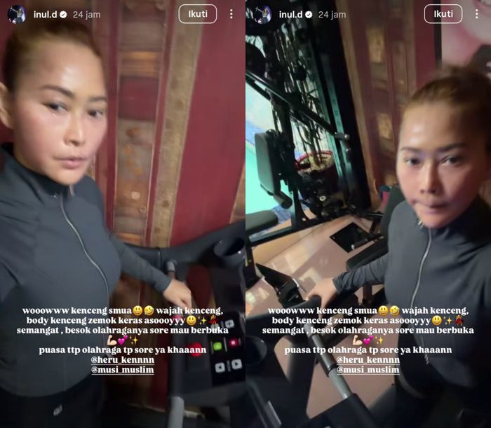 Inul Daratista tetap olahraga saat puasa.