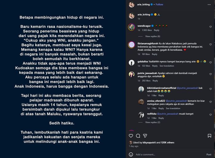Ungkapan kekecewaan Arie Kriting terhadap pernyataan seorang penerima beasiswa LPDP yang viral.