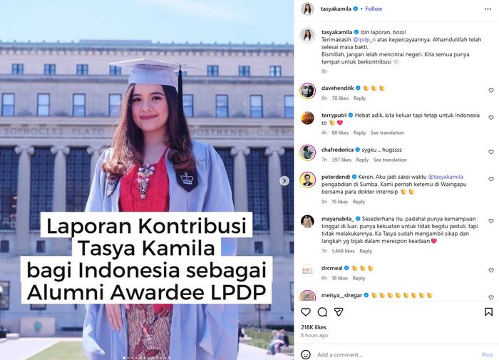 Tasya Kamila mengungkap kontribusi sebagai penerima beasiswa LPDP.