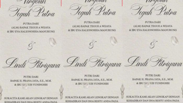 Penampakan undangan pernikahan Virgoun dan Lindi.