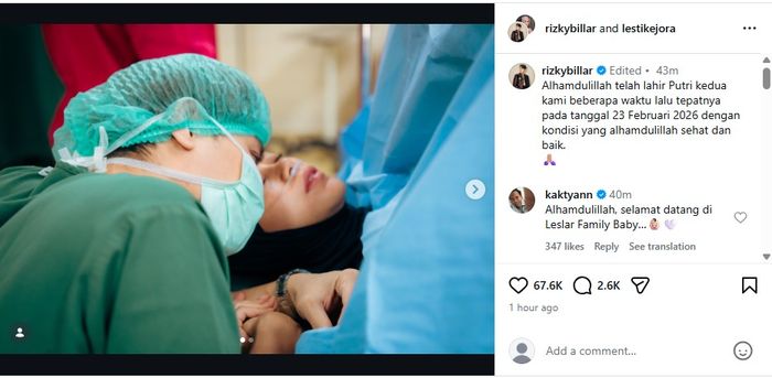 Lesti Kejora melahirkan anak ketiga.