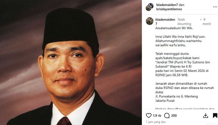 Mantan Wakil Presiden Try Sutrisno Meninggal Dunia
