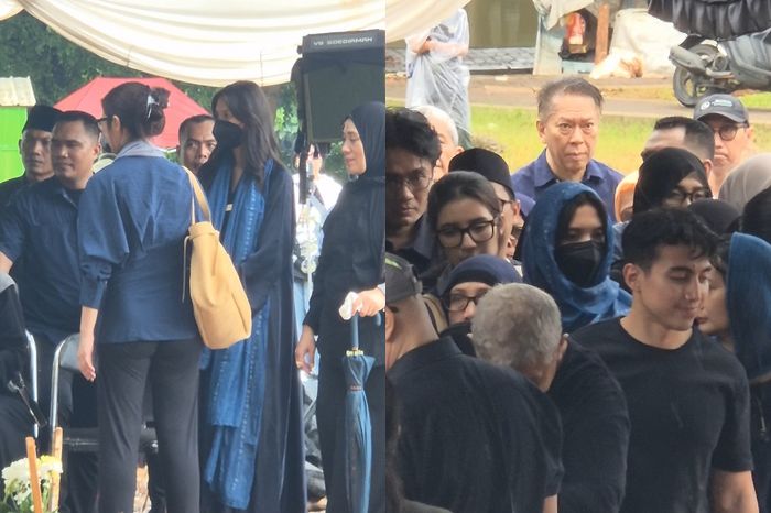 Sheila Dara di pemakaman Vidi Aldiano.