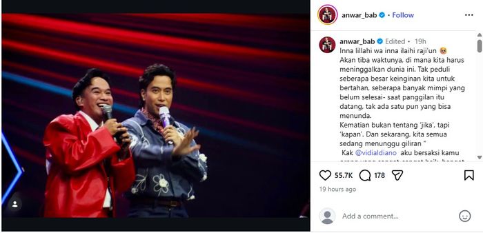 Anwar BAB unggah foto bareng Vidi Aldiano.