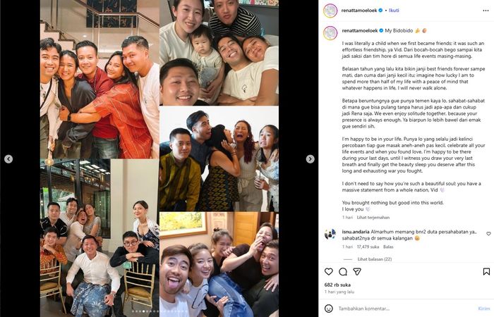 Curahan hati Chef Renatta Moeloek setelah kepergian Vidi Aldiano.