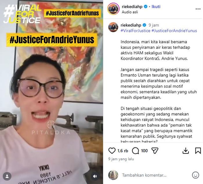 Rieke Diah Pitaloka soroti kasus aktivis Andrie Yunus