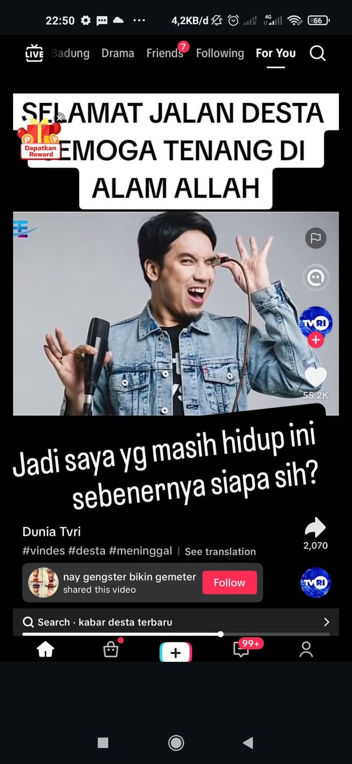 Desta Mahendra digosipkan meninggal dunia. Isu tersebut diunggah oleh sebuah akun TikTok bernama Dunia Tvri.