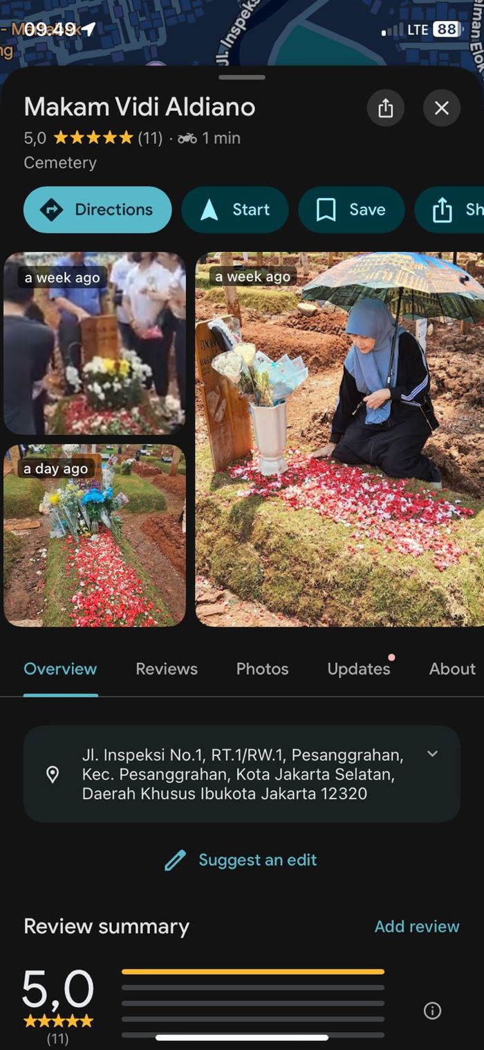 Makam Vidi Aldiano kini ada di Google Maps 