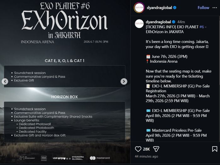 Jadwal pembelian tiket konser EXO di Jakarta.