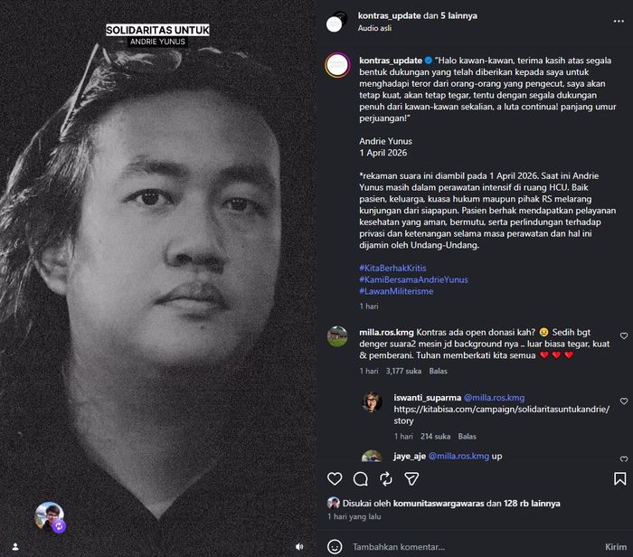 Andrie Yunus buka suara untuk pertama kalinya usai jadi korban penyiraman air keras.
