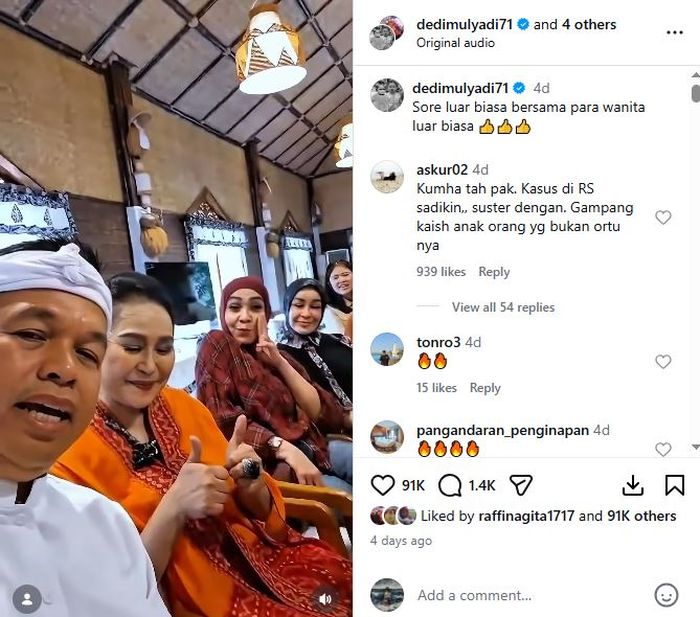 Dedi Mulyadi nongkrong bareng geng sosialita Rieta Amilia, sang gubernur langsung puji kecantikan ibunda Nagita Slavina. 