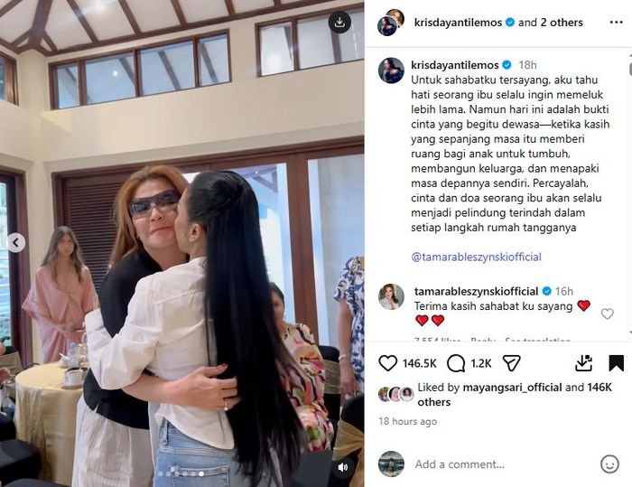 Tamara Bleszynski hanya jadi tamu di pernikahan Teuku Rassya, Krisdayanti langsung beri semangat penuh untuk sang sahabat. 
