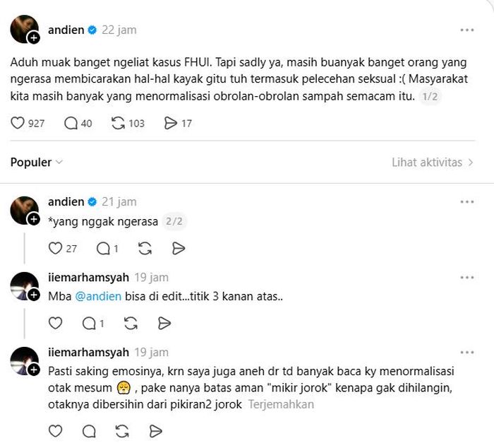 Andien muak lihat kasus pelecehan mahasiswa FH UI