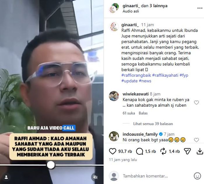 Reaksi Raffi Ahmad usai ibunda Jupe minta bantuan