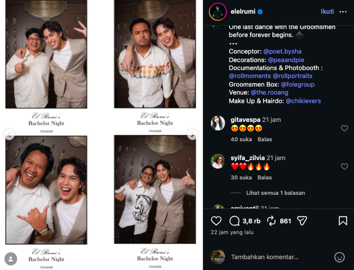 El Rumi menggelar pesta lajang dan mengundang Harris Vriza hingga Nadhif Basalamah.