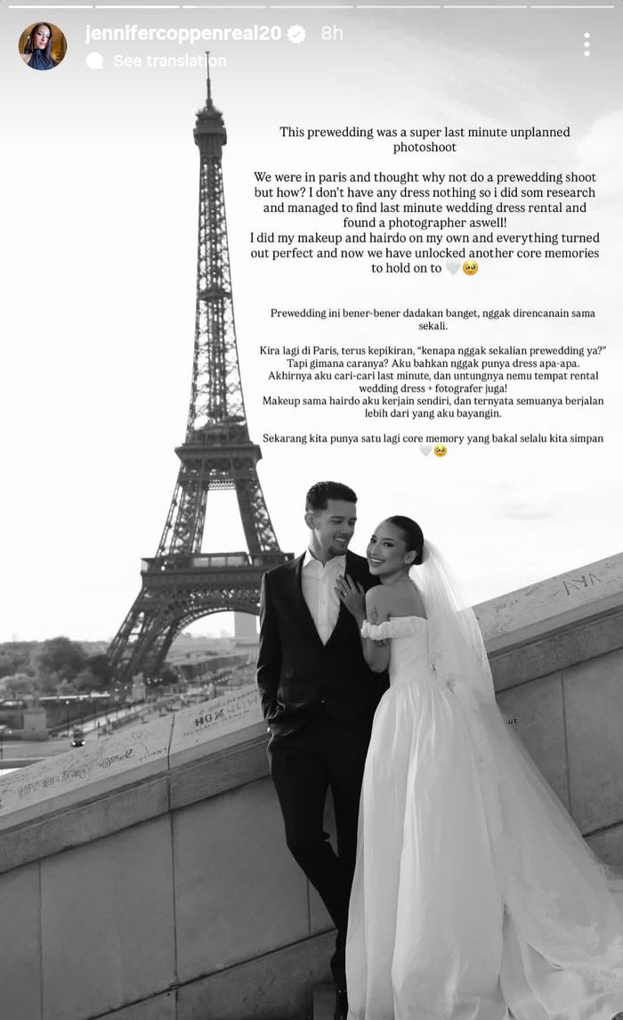 Jennifer Coppen ungkap fakta di balik foto preweddingnya di Paris.