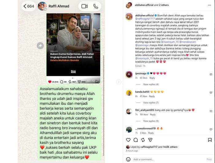 Aldi Taher membongkar perjuangan dan kebaikan Raffi Ahmad.