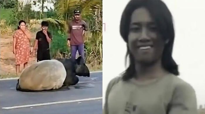 Tampang pria diduga pembunuh tapir langka di Lampung. Tampak ia sempat tersenyum dan mengacungkan jari tengah ke arah kamera. 