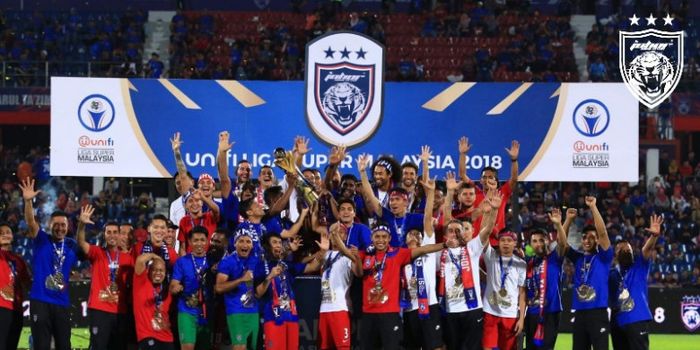 Para pemain Johor Darul Takzim merayakan gelar juara Liga Super Malaysia 2018.