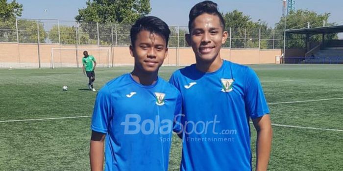 Andrian Rusdianto (kiri), bersama Syukran Arabia Samual, saat berlatih di tim U-16 Leganes di Spanyo