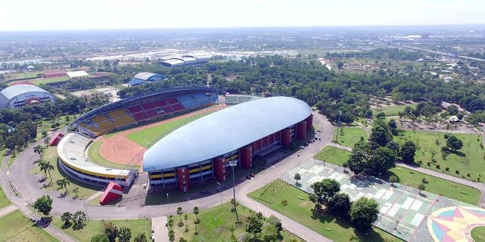 Pemandangan dari udara Stadion Jakabaring, Palembang, Sumatera Selatan.