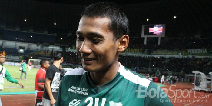 Ekspresi Legimin Raharjo (PSMS) saat diwawancarai usai pertandingan.