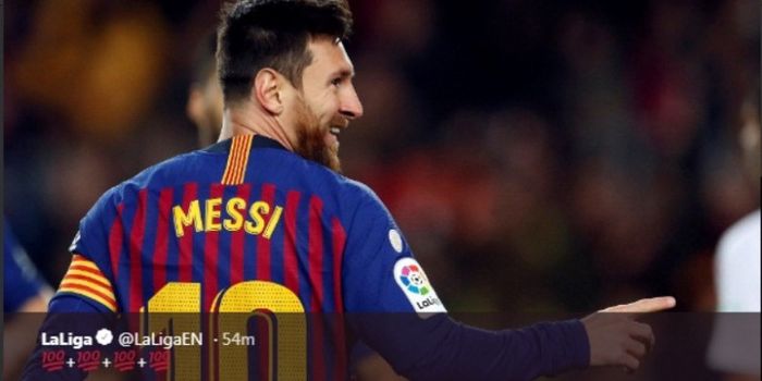 Kapten Barcelona, Lionel Messi, dalam partai melawan Eibar di Camp Nou pada Minggu (13/1/2018)