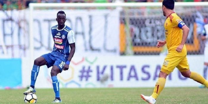 Makan Konate saat memperkuat Arema FC dalam laga melawan Sriwijaya FC pada 21 Juli 2018 