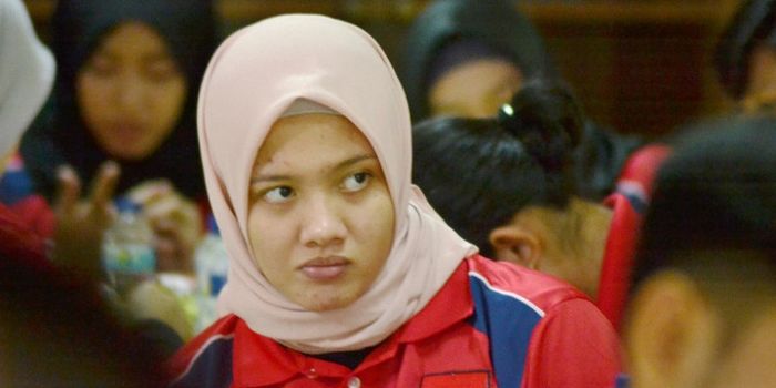 Pebola voli putri Indonesia, Tri Retno Mutiara, menghadiri  acara pelepasan oleh PBVSI di Padepokan 