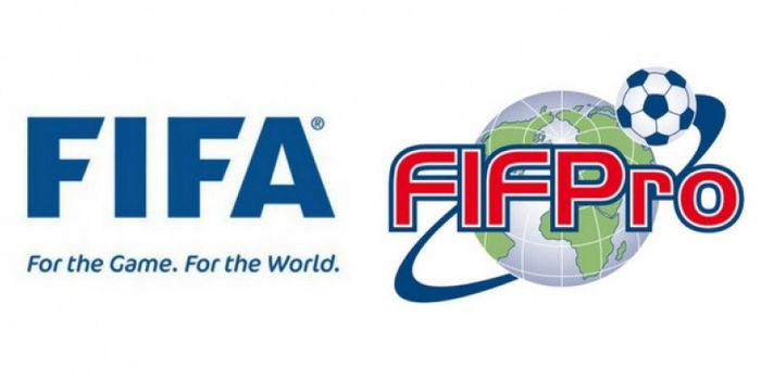Logo induk sepak bola dunia, FIFA dan asosiasi pesepak bola dunia, FIFPro.