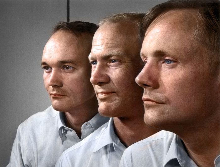 Foto kru Apollo 11, para manusia pertama yang sampai ke Bulan - Michael Collins, Buzz Aldrin, dan Ne