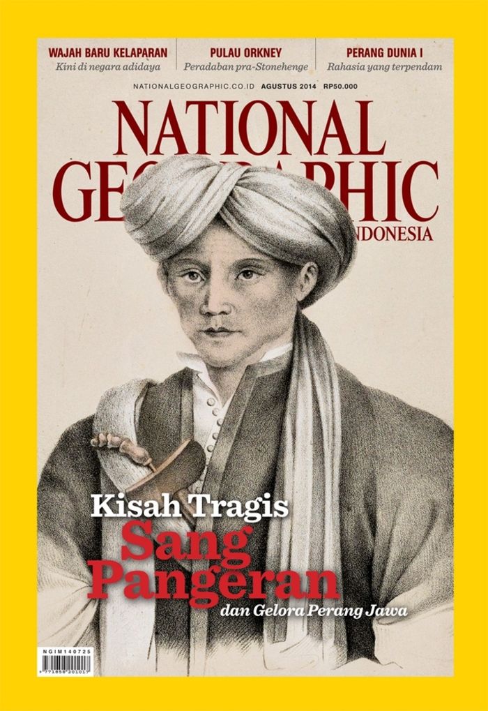 Sampul majalah National Geographic Indonesia edisi Agustus 2014. Berkisah tentang suratan tragis Dipanagara dan kecamuk Perang Jawa 1825-1830. Dalam edisi ini pula ditampilkan rupa tulisan tangan Sang Pangeran dan peta pergerakan terakhir laskarnya di Tanah Mataram.