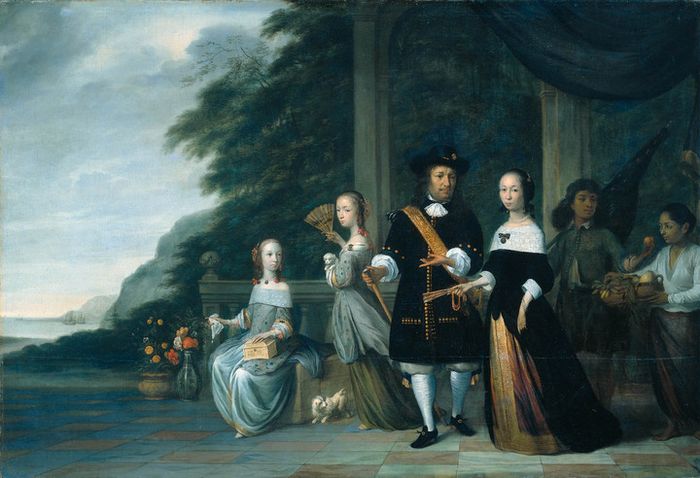 Lukisan keluarga Pieter Cnoll (sekitar 1625 - 1672) dan istrinya yang keturunan Eurasia, Cornelia van Nieuwenrode, and anak mereka Catharina dan Hester. Budak lelaki di latar belakang adalah Untung Surapati.