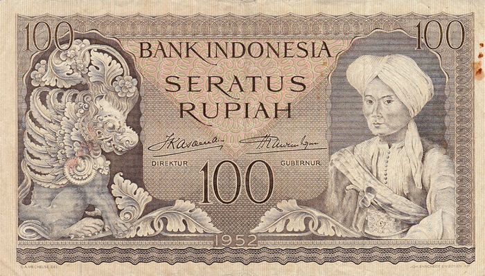 Uang Kertas Diponegoro 1952, koleksi Museum Bank Indonesia.