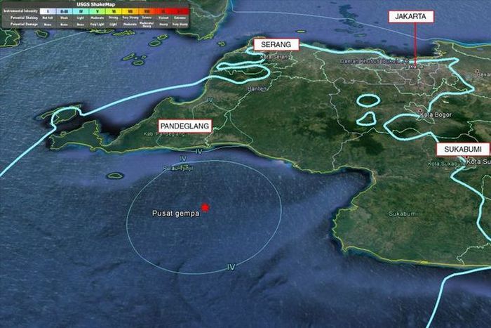 Pusat gempa pada Selasa (23/1/2018) pukul 13.34 WIB berdasarkan data USGS.