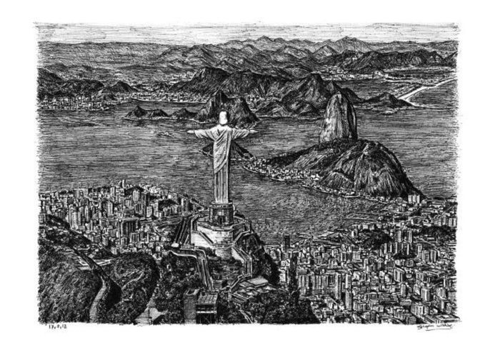 OVERWATCH Patung ikon Christ the Redeemer memandangi cakrawala di Wiltshire 2012 penciptaan kembali 