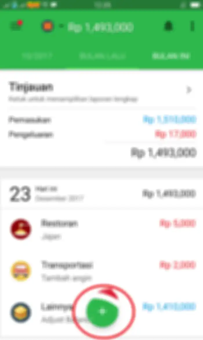 Klik ikon Pls untuk menulis pengeluaran