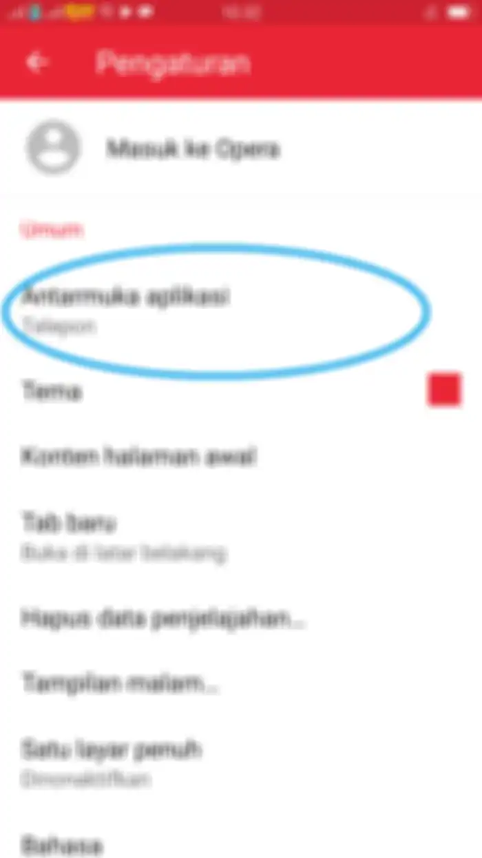 Klik opsi antarmuka aplikasi