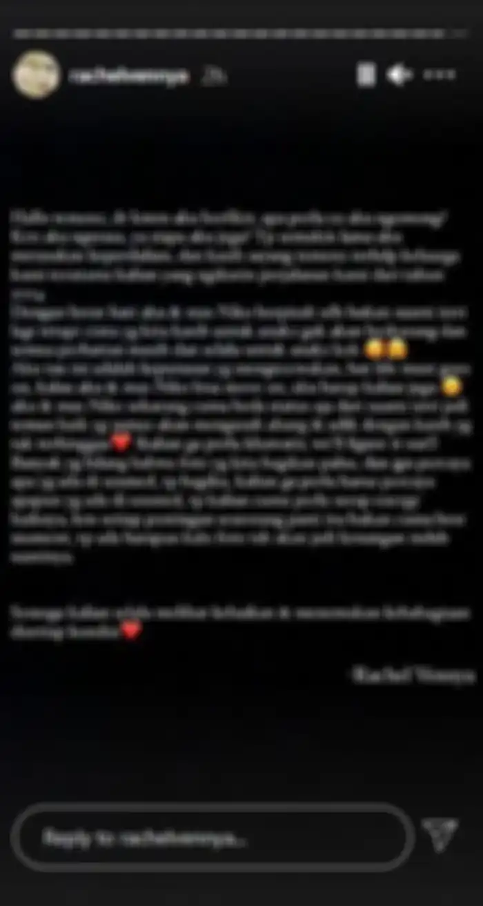 Instagram Story Rachel Vennya terkait kabar cerainya dengan Niko Al Hakim