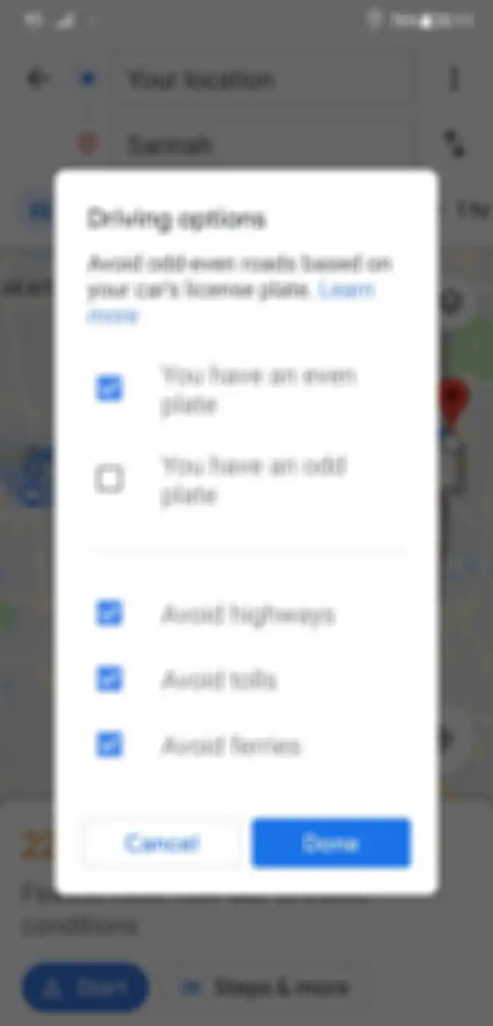 menu ganjil genap di Google Maps