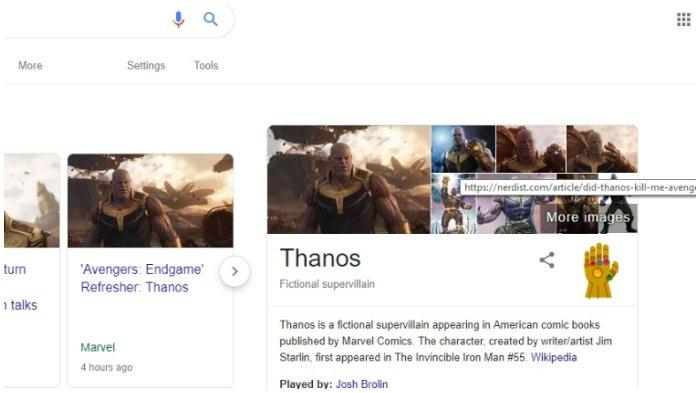Halaman Google ketika menulis Thanos