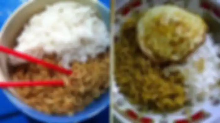 Mie instan campur nasi